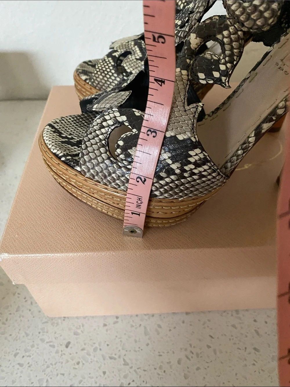 Prada Black and Cream Snakeskin-Effect Platform Heels